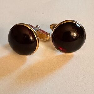 Vintage Gold Tone with Domed Shape Deep Red Rhinestone Cufflinks